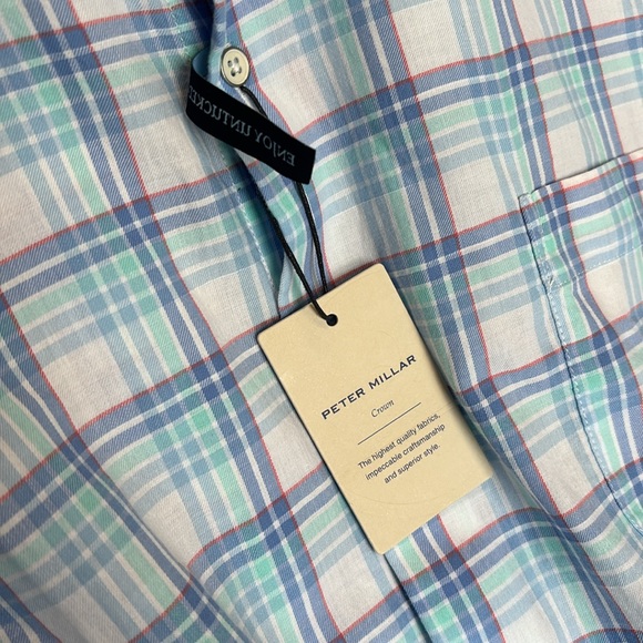 New Peter Millar Pearl Bay Cotton Sport Shirt Blue Sound - Picture 8 of 9